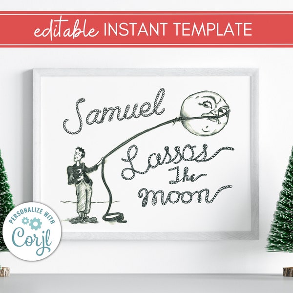 Christmas Gifts, It's a Wonderful Life Digital Print, Personalized "George Lassos the Moon", Customizable Instant Download, .christmas gifts