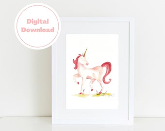 Watercolor Unicorn, Original Watercolor Print Instant Download, Perfect for Baby Nursery