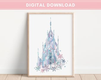 Eenvoudig Frozen Castle-bestand, Elsa's Ice Castle, Frozen Inspired Instant Download, Disney-prints, Disney Wall Art, Disney Princess Castle