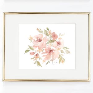 Garden Flower Watercolor Print, Muted Pink