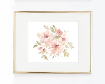 Garden Flower Watercolor Print, Muted Pink