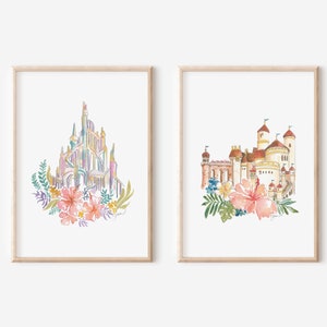 Little Mermaid Castle Watercolor Print, Both Under the Sea and Seaside Castle (Eric's Castle)