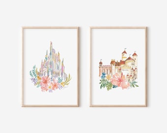 Little Mermaid Castle Watercolor Print, Both Under the Sea and Seaside Castle (Eric's Castle)