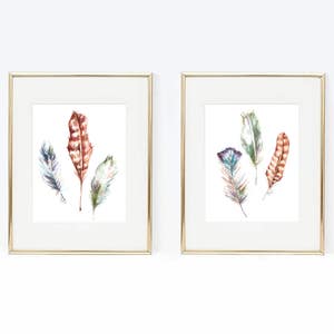 Duo Watercolor Feather Prints, two prints included