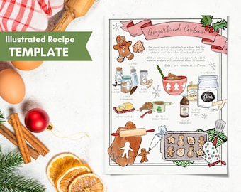 Recipes Custom Illustrated Recipe Template, Ebook Recipes, Christmas Cookie Recipe Editable Download, Custom Painted Recipe, Recipes Card