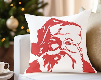 Santa Christmas Pillow Case . Christmas Decorations, Holiday Decor, Christmas Decor, Red and White Pillow