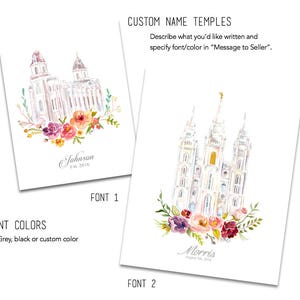 Blush Flowers SLC Temple Watercolor Print, Salt Lake City Utah image 2