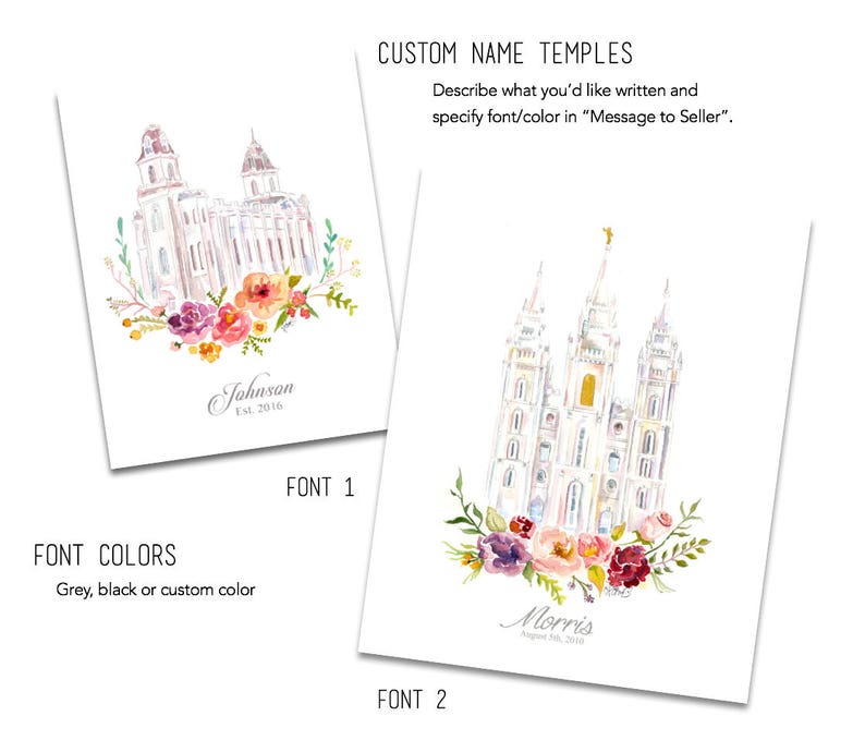 Blush Flowers SLC Temple Watercolor Print, Salt Lake City Utah image 2