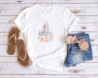 Pink Disney World Castle Watercolor Short-Sleeve T-Shirt