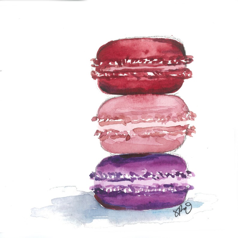 French Macaron Watercolor multiple sizes available image 1