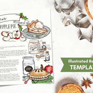 Modelo de receita ilustrada personalizada de receitas, receitas de e-book, download editável de receita de tortas de Natal, receita pintada personalizada, cartão de receitas