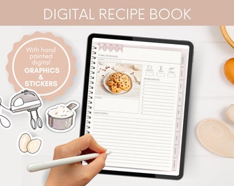 Digital recipe book goodnotes, goodnotes recipe book, recipe journal goodnotes, goodnotes recipe, Recipes Custom Illustrated, Recipe Ebook