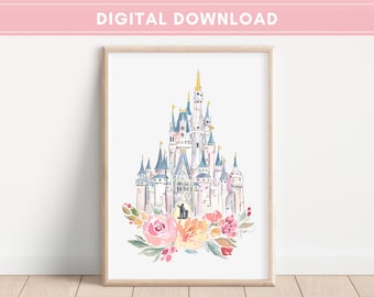 Simple Disney World Castle File, Instant Download, Disney Prints, Disney Wall Art, Disney Princess Castle