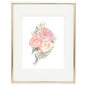 Peony Watercolor Print/ Pink Flowers/ Floral Home Decor