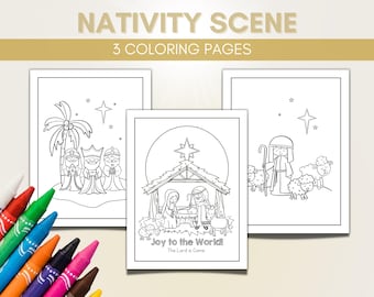 Christmas Nativity Coloring Pages for Kids, Kids Christmas Coloring Pages, Nativity Download, The Christmas Story, Nativity Digital