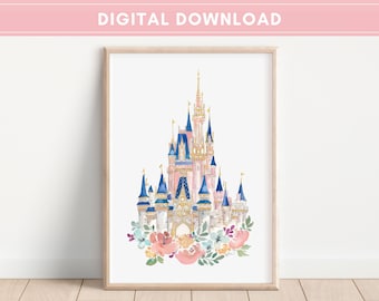 Simple Disney World Castle File, Pink Make Over, Instant Download, Disney Prints, Disney Wall Art, Disney Princess Castle