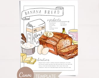 Recipes Custom Illustrated, Recipe Canva Template, Ebook Recipes, Quick Breads Editable Download, Custom Painted Recipe