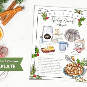Ricette Modello di ricetta illustrata personalizzata, Ricette Ebook, Ricetta ciambella di Natale Download modificabile, Ricetta dipinta, Scheda ricette
