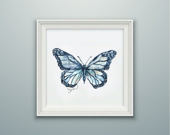 Butterfly Art Print, Blue Butterfly Watercolor Art Print, Butterfly Home Decor