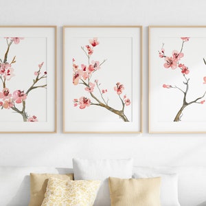 Cherry Blossom Watercolor Paintings, Set of 3 Nursery Prints, Floral Nursery Decor, Floral Watercolors