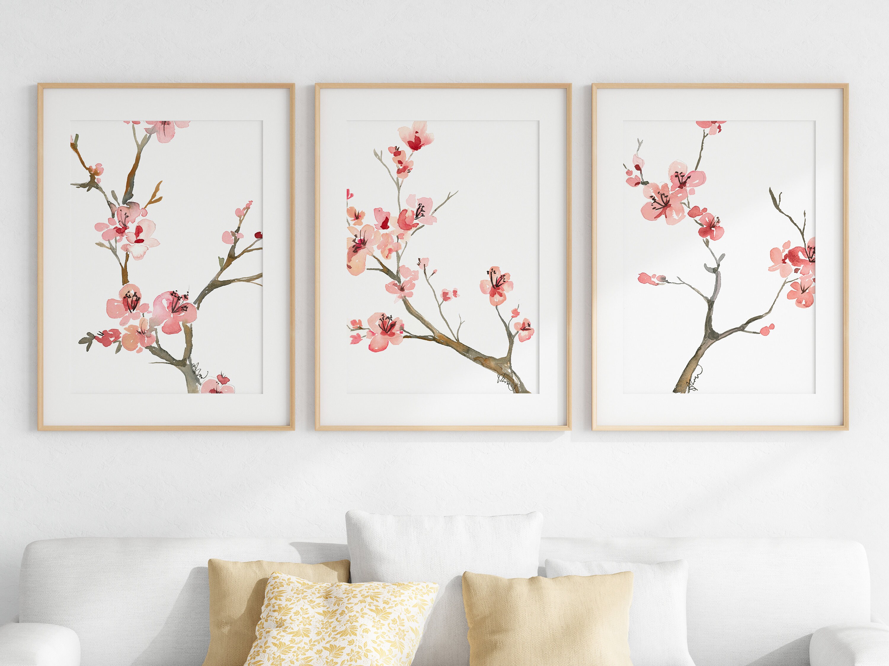 Cherry Blossom Watercolor Paintings, Set of 3 Nursery Prints, Floral ...