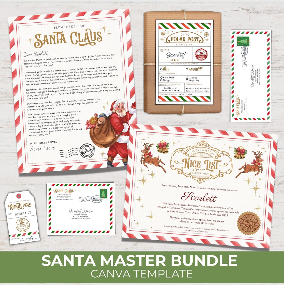Santa Master Bundle, Editable Letters From Santa, Nice List Certificate ...