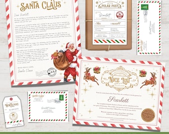 Santa Master Bundle, Editable letters from Santa, Nice List Certificate, North Pole Shipping Materials, Santa Gift Tags, Canva Template