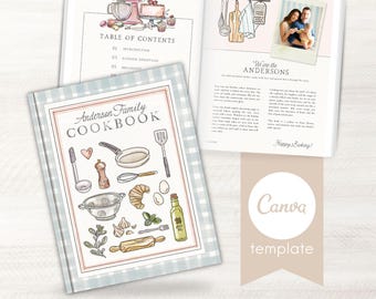 Cookbook Template Canva, Ebook or Print, Homemade Cookbook, Custom Family Cookbook Template, Digital Cookbook Cover, Illustrated Art Recipe