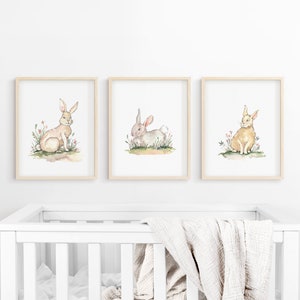 Nursery Art, Set of 3 Bunny Artwork, Bunny Prints, Baby Nursery Decor, Nursery Prints, Nursery Wall Art, Bunny Watercolor