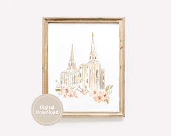 Brigham City Temple Artwork Download, Mormon Temples Watercolor Download, LDS Wedding Invitation, Baptism Artwork LDS