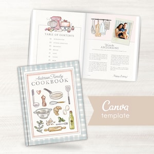 Modelo de livro de receitas no Canva, ebook ou impresso, livro de receitas caseiro, modelo personalizado de livro de receitas familiar, capa digital para livro de receitas, receita com arte ilustrada