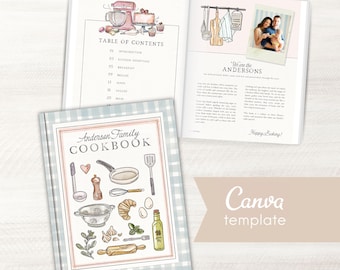 Cookbook Template Canva, Ebook or Print, Homemade Cookbook, Custom Family Cookbook Template, Digital Cookbook Cover, Illustrated Art Recipe