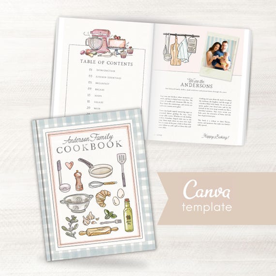 Cookbook Template Canva, Ebook or Print, Homemade Cookbook, Custom Family Cookbook Template, Digital Cookbook Cover, Illustrated Art Recipe
