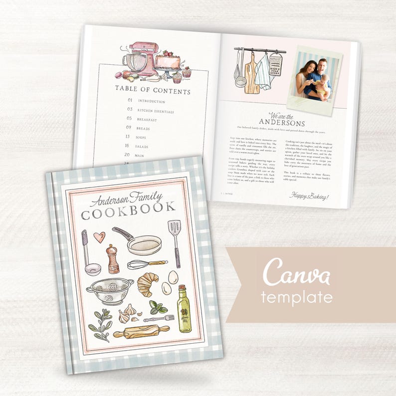Cookbook Template Canva, Ebook or Print, Homemade Cookbook, Custom Family Cookbook Template, Digital Cookbook Cover, Illustrated Art Recipe image 1