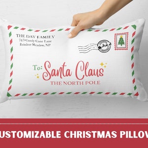 Funda de almohada de Navidad personalizada, carta a la almohada de Santa, regalo de Navidad personalizado, almohada navideña, almohada lumbar, decoración de Navidad