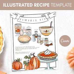 Recetas ilustradas personalizadas, plantilla de receta de Canva, recetas de ebook, recetas de calabaza editables para descargar, receta personalizada pintada