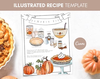 Recipes Custom Illustrated, Recipe Canva Template, Ebook Recipes, Pumpkin Recipes Editable Download, Custom Painted Recipe
