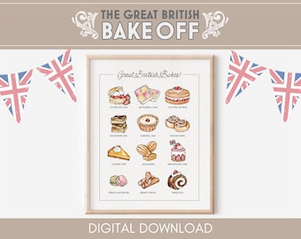 The Great British Bake Off Print, GBBO, Gebäck-Wandkunst, Küchendekoration, Paul Hollywood, Instant Download