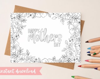 Happy Mother's Day Printable Coloring Card, Mother's Day Card, Card Printable