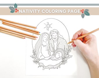 Nativity Coloring Page Instant Download, Baby Jesus Coloring Page, Hand-Illustrated, Nativity Artwork