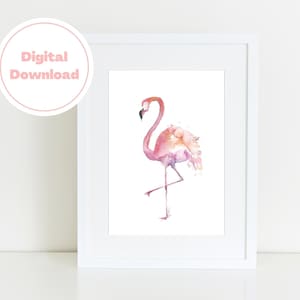 Watercolor Flamingo, Original Watercolor Print Instant Download, Perfect for Baby Nursery