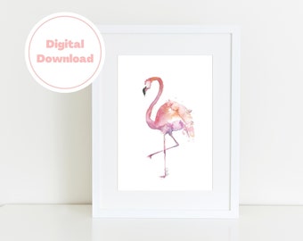 Watercolor Flamingo Print, Tropical Decor, Original Watercolor Print Instant Download, Perfect for Baby Nursery