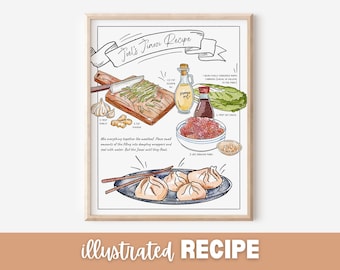 Recipes Custom Illustrated Recipe, Painted Recipe, Customizable Illustrated Recipe Watercolor (you give me the recipe, I illustrate it!)