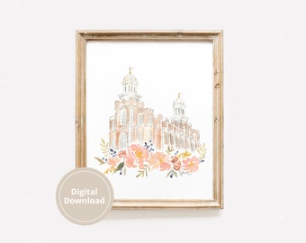 Logan Utah Temple Artwork Download, Mormon Temples Watercolor Download, LDS Wedding Invitation, Baptism Artwork LDS
