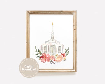 Ogden Utah Temple Artwork Download, Mormon Temples Watercolor Download, LDS Wedding Invitation, Baptism Artwork LDS
