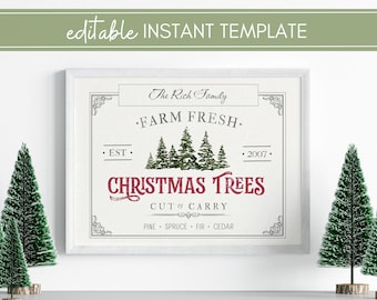 Family Christmas Tree Farm Sign, Rustic Christmas Sign, Farm Fresh Christmas, Personalized Christmas Decor, Digital Download