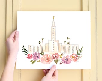 Los Angeles, California LDS Temple Watercolor Print/ Mormon Temple