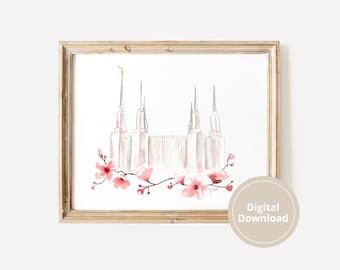 Washington D.C. Temple Artwork Download, Mormon Temples Watercolor Download, LDS Wedding Invitation, Baptism Artwork LDS