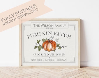 Fall Decor Fully Editable Pumpkin Patch Sign, Farmhouse Fall Sign, Modern Farmhouse Fall Decor, Fall Artwork Download, . Halloween Decor