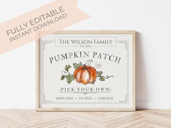 Fall Decor Fully Editable Pumpkin Patch Sign, Farmhouse Fall Sign, Modern Farmhouse Fall Decor, Fall Artwork Download, . Halloween Decor